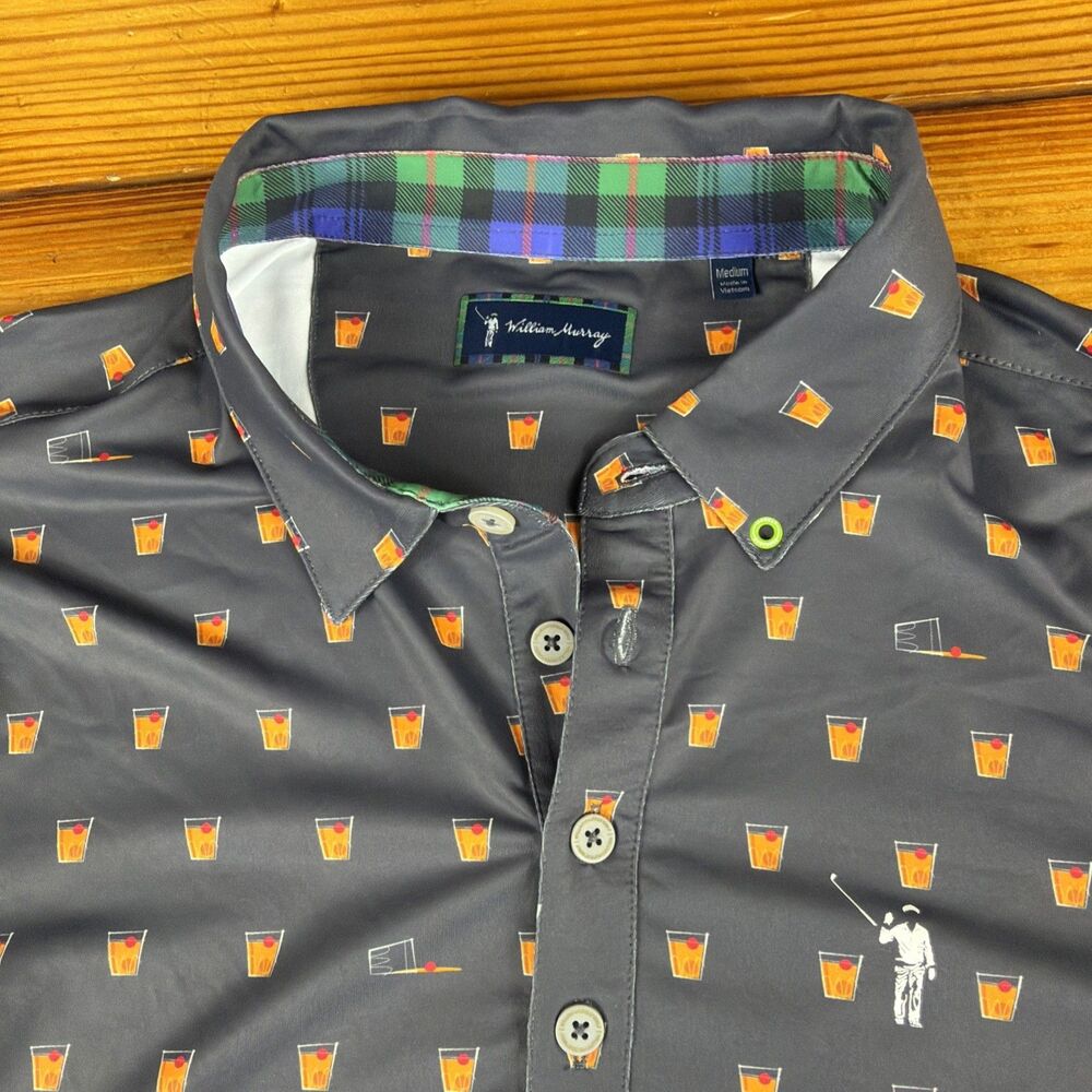 William Murray Polo Shirt Mens Medium Gray Cocktails Graphic Golf Athletic - Picture 3 of 9
